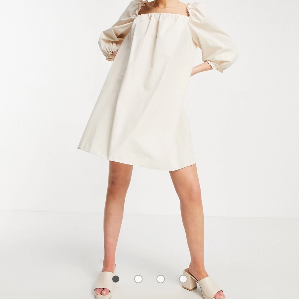 New Look Cream Square Neck Puff Sleeve Swing Dress